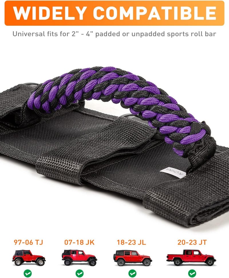 Savadicar 2 x Roll Bar Grab Handles, Circular Weave Grip Handle Compatible with 1955-2023 Jeep Wrangler CJ YJ TJ JK JKU JL JLU & Gladiator JT, Interior Accessories, Purple, 2PCs - Image 5